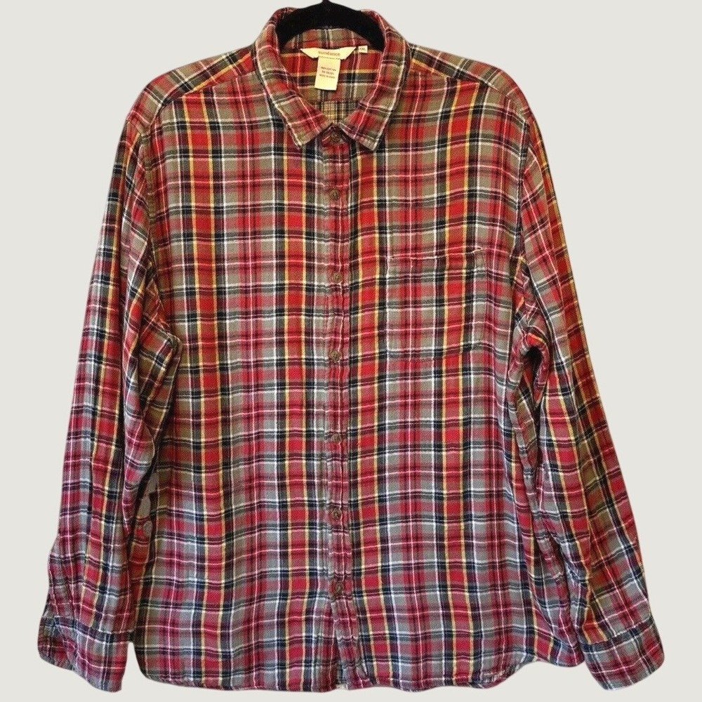 Sundance Plaid Button Down Shirt Mens XXL Red Flannel Cotton Casual Cabin Top